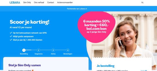 6 maanden 50 procent korting en 60 euro bol.com bon cadeau bij Lebara