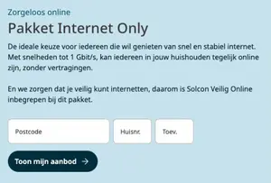 Internet pakket kiezen bij Solcon begint met een postcode check