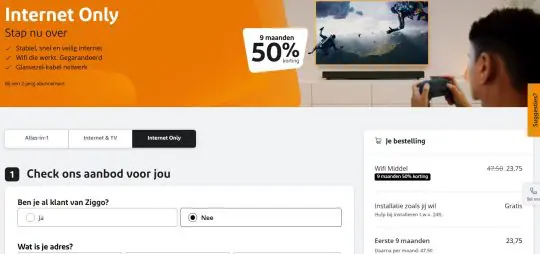 Gratis 50% Korting cadeau bij Ziggo Internet