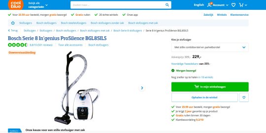 40 euro cashback cadeau bij Bosch Serie 8 In'genius ProSilence stofzuiger van Coolblue