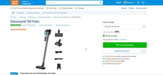 Gratis extra batterij cadeau bij Samsung Jet 75E Turbo stofzuiger van Coolblue