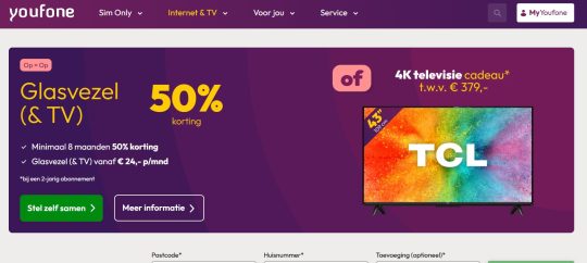 Gratis 43 inch 4K televisie bij Youfone glasvezel