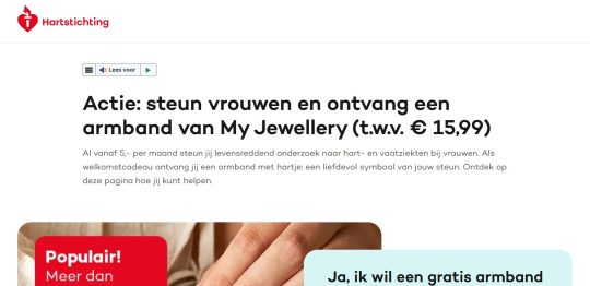 Gratis armband van My Jewellery cadeau bij donatie aan de Hartstichting