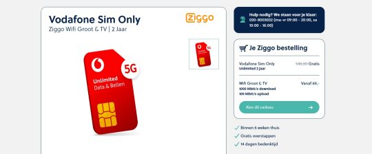 Gratis onbeperkt data en bellen van Vodafone bij Ziggo Internet en TV