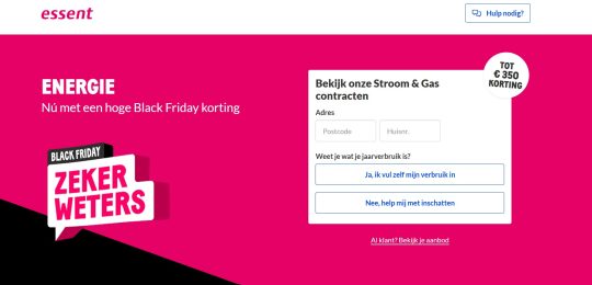 Gratis tot 350 euro cashback bij Essent met Black Friday