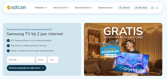 Gratis Samsung 43" UHD 4K cadeau bij internetabonnement van Solcon