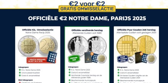 Gratis verzamelblad bij 2 euro herdenkingsmunt van Notre Dame Parijs 2025