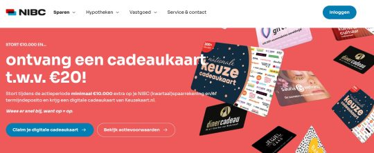 Gratis 20 euro cadeaukaart cadeau bij spaarrekening van NIBC Bank