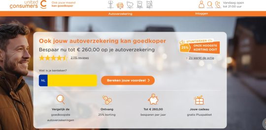 Gratis 25% korting cadeau bij autoverzekering bij UnitedConsumers
