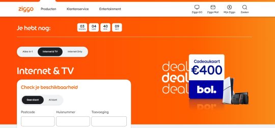 Gratis 400 euro Bol.com Cadeaukaart cadeau bij tv en internet van Ziggo