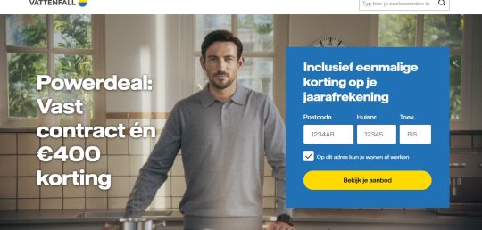 Gratis 400 euro cashback cadeau bij energie bij Vattenfall