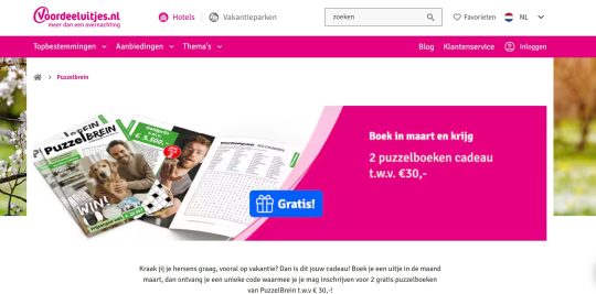 Gratis 2x Puzzelbrein cadeau bij hotelboeking bij Voordeeluitjes.nl