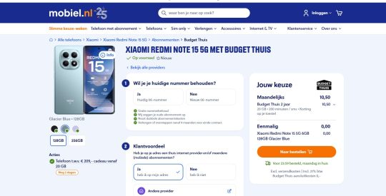 Gratis Xiaomi Redmi Note 15 cadeau bij Budget Thuis via Mobiel.nl