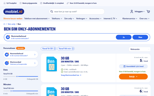Gratis 100 euro cashback cadeau bij een BEN sim only
