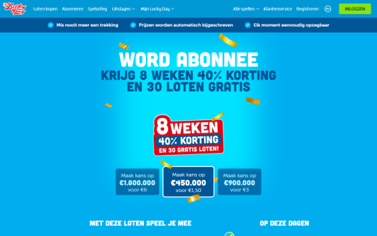 Gratis 30 Lucky Day loten en 40% korting cadeau bij meespelen Lucky Day