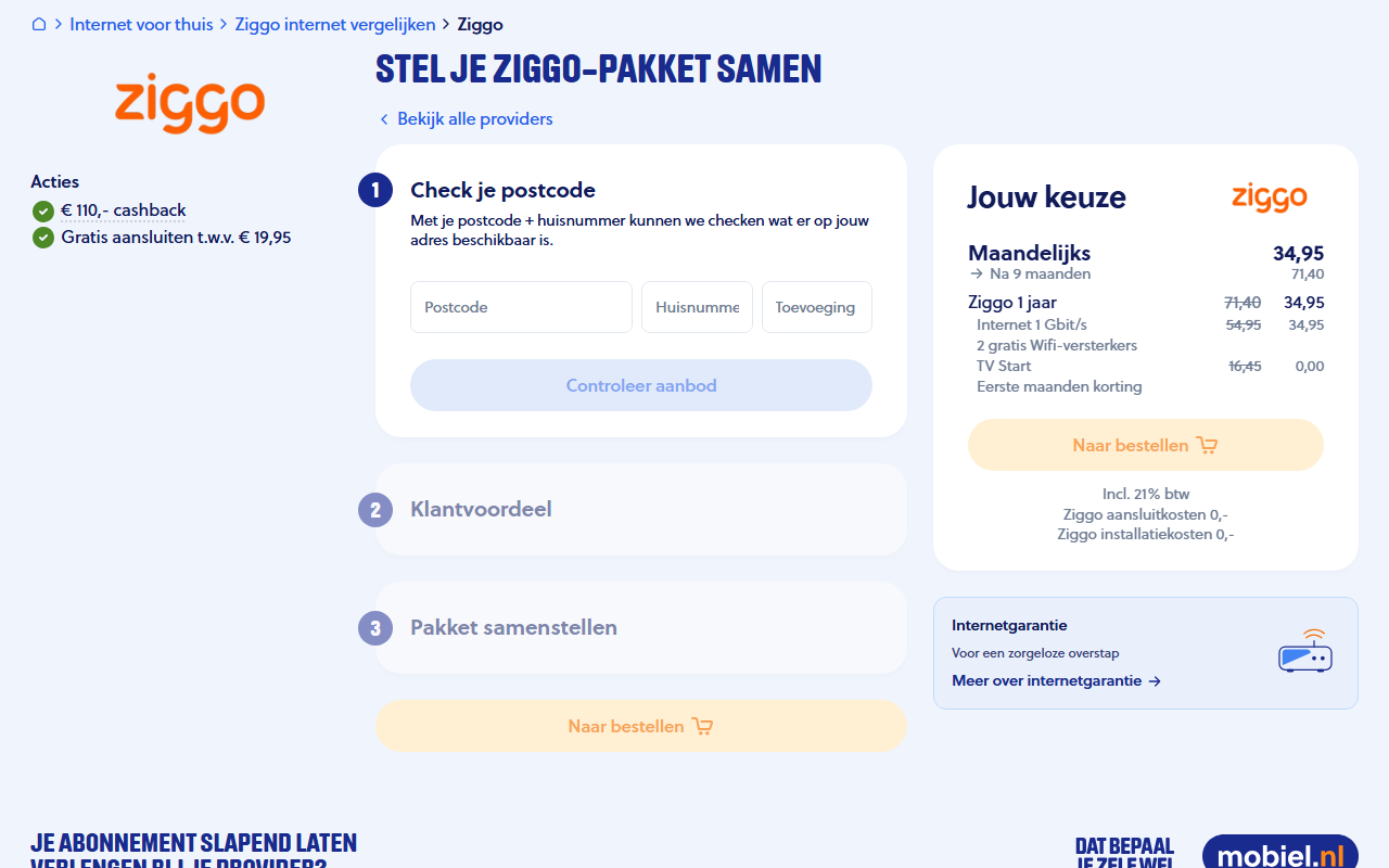 Gratis wifi-versterkers + 110 euro cashback cadeau bij Internet en TV van Ziggo