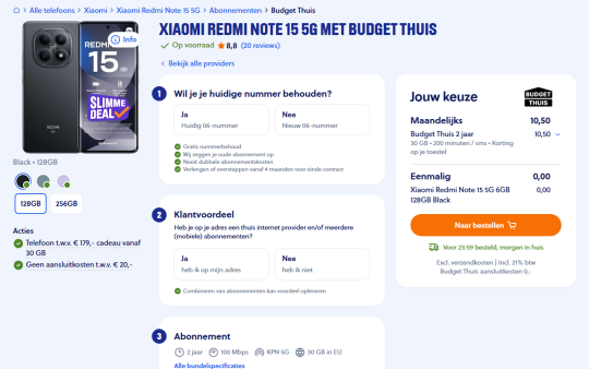 Gratis Xiaomi Redmi Note 15 cadeau bij Budget Thuis bij sim only van Mobiel