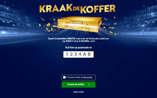 Gratis 2 maanden meespelen bij Postcode Loterij Kraak de Koffer