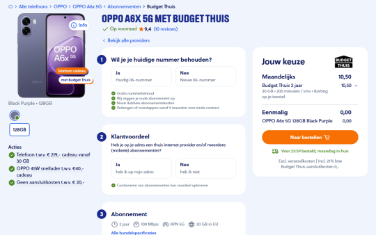 Gratis OPPO A6X 5G smartphone en snellader bij sim only